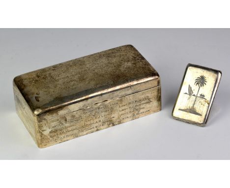 A Silver cigarette box Hallmarked Walker and Hall Sheffield 1910 engraved to top and front, to top with cypher for The Prince