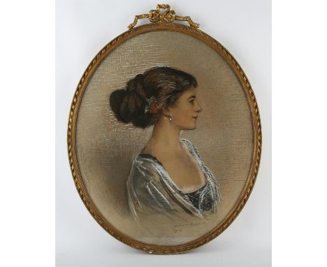 Herbert Harlakenden Gilchrist (British, 1857-1914), oval portrait of a lady in profile, 1910, pastel, signed and dated lower 