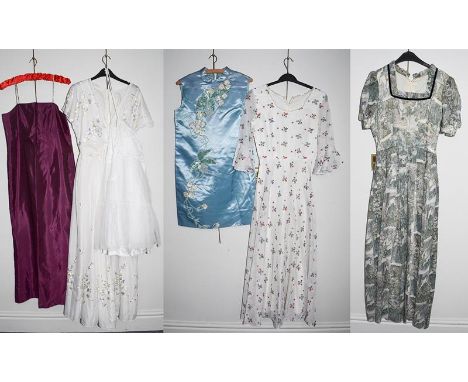 Assorted circa 1970's and later mainly ladies evening wear including Susan Gillis Brown, knitted wool dress, Chinese style dr