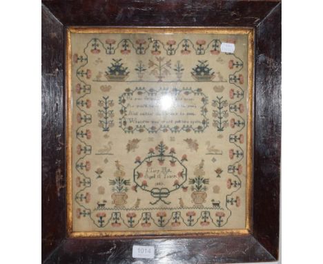 A sampler work by Mary Hill Aged 12 Years Dated 1837, with central verse, 'Be you to others kind and true, as you'd have othe