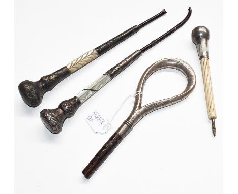 Two late 19th/early 20th century decorative mother-of-pearl and sterling silver mounted large handles (one initialled), silve