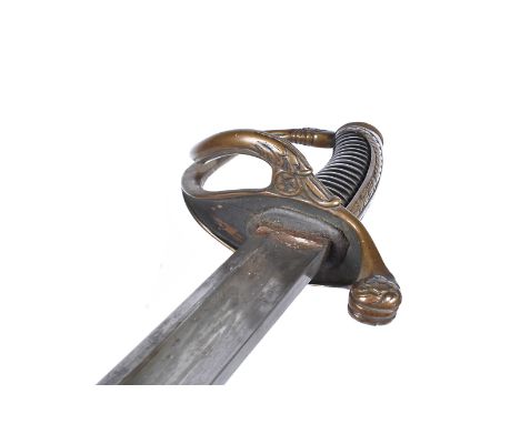 A 19th Century Infantry officer's Sword, either a French 1821 Pattern, or a US Civil War 1855 Pattern, having polished wooden