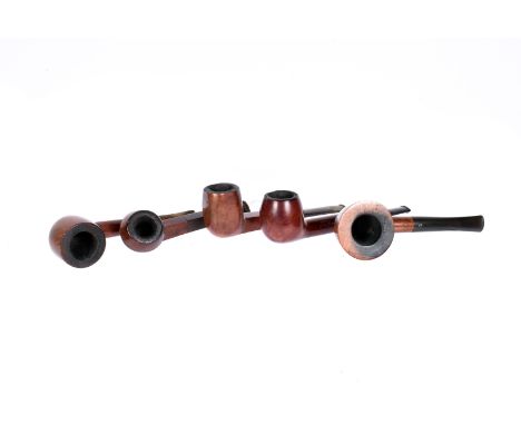 A group of five smooth Briar smoking pipes, to include a few sitters, from makers, Astleys, two Tudor Rose 2s, Carey Magic In