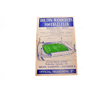 Bolton V Spurs Programme 1960, Bolton Wanders Fc V Tottenham Hotspur programme for Wednesday September 7th, 1960/61 season, g