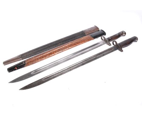 An Australian 1907 Pattern SMLE bayonet, dated '41, plus leather and steel scabbard, together with another 1907 Pattern SMLE,