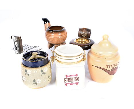 A small collection of ceramic tobacco jars, to include a Doulton style example, plus a selection of ashtray and other items (