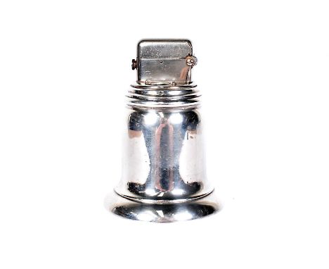 A Thorens sterling silver petrol table lighter, in the form of a bell, marked Sterling Cement Filled to the base, also stampe