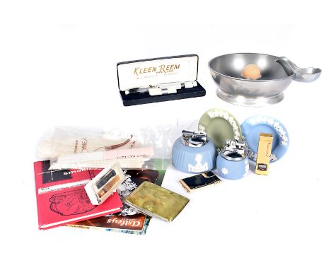 An assortment of smoking related accessories, to include a presentation Dunhill ashtray, a small selection of Wedgwood items,