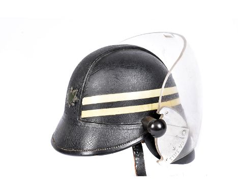 A Civil Aviation Authority J. Hendry leather fire helmet with visor, dated 1952, marked 154 JOL with broad arrow to the of th