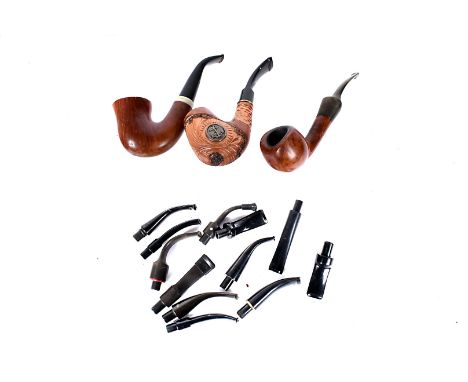 A Naval carved smoking pipe, together with a Blakemar Briar and a Danish made pipe, plus a collection of pipe mouth pieces, i