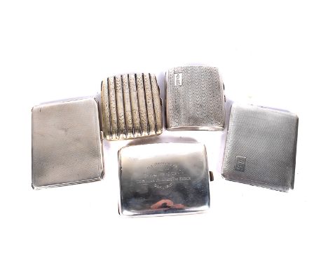 A WWI silver Fire Service presentation cigarette case, hallmarked Birmingham 1916 by Henry Williamson Ltd, the plain body wit