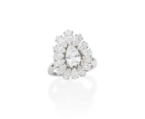 JOAN COLLINS' DIAMOND ENGAGEMENT RING FROM ANTHONY NEWLEY, CIRCA 1963The pear-shaped diamond weighing 1.01 carats, within a s