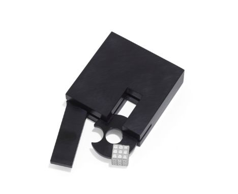 MANFRED SEITNER: ACRYLIC AND DIAMOND-SET RING, 1989The black acrylic disc forming the band with a concave recess for the neig