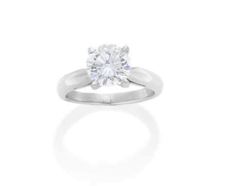 SINGLE-STONE DIAMOND RINGThe brilliant-cut diamond, weighing 2.18 carats, within a four-claw setting,  ring size MFor further