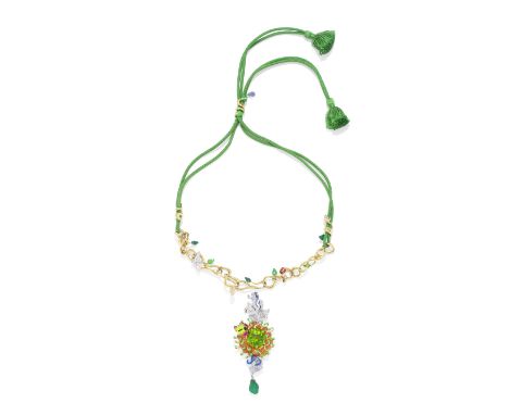 DIOR: PERIDOT, MULTI-GEM-SET AND LACQUER 'MILLY CARNIVORA: CHARDONNUS KIWI MANGUE' 2008' NECKLACEThe pendant designed as a bu