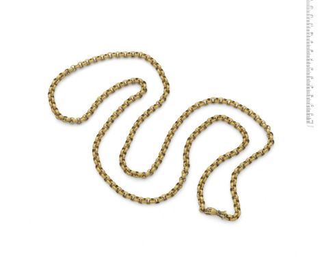 GOLD AND GEM-SET LONGCHAIN, CIRCA 1820Each link decorated with floral and ribbon motifs, the textured gloved hand forming the