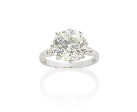 DIAMOND SINGLE-STONE RINGThe old brilliant cut diamond, weighing 5.51 carats, mounted in 18 carat gold, European Convention m