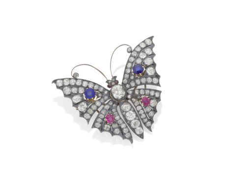 GEM-SET BUTTERFLY BROOCH, LATE 19TH CENTURYSet throughout with cushion-shaped, old brilliant and single-cut diamonds, with ci
