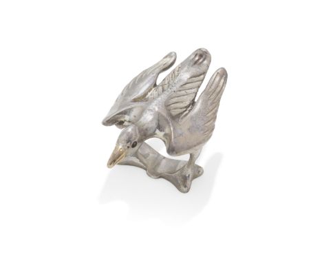 MOSHEH OVED: SILVER EAGLE RING, CIRCA 1950Modelled standing, the displayed wings and neck engraved to resemble plumage, with 