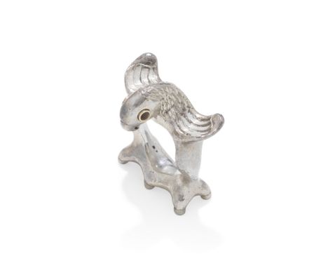 MOSHEH OVED: SILVER BIRD RING, CIRCA 1950Modelled as a bird in flight with gilded beak and engraved feathers, with hammered s