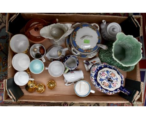 A collection of various ceramics including Royal Coronation mugs; Doulton Imari ironstone jug sauce tureen, cover and stand a