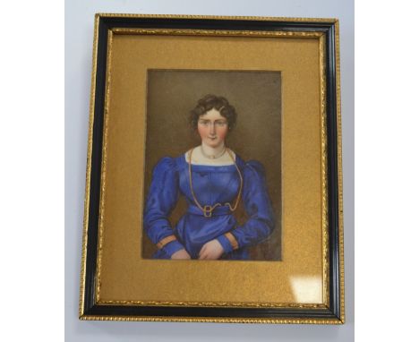 Sir William Charles Ross (British, 1794-1850), portrait miniature of a young lady wearing a blue dress, circa 1824, on ivory,