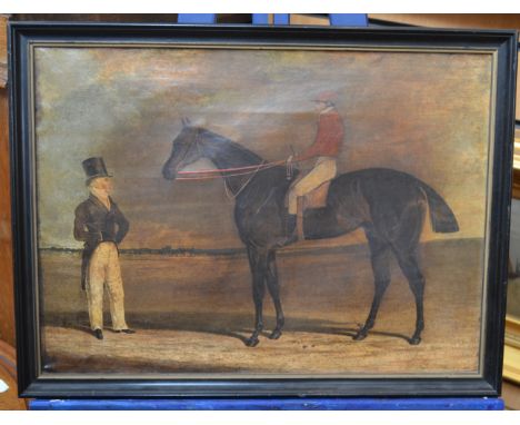 A 19th Century over varnished print of the racehorse Birmingham, together with four portrait prints (5)