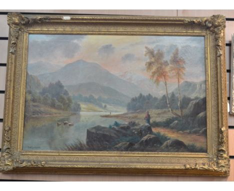C.W. Graham (British Late 19th Century), a pair of mountainous landscape,  signed, oil on canvas. Size 40 cm x 60 cm, gilt fr