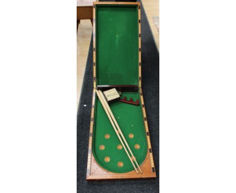 A mahogany cased Riley bagatelle board