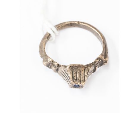 Byzantine (7th-10th century AD) Silver ring with plain band widening to the shoulders; recessed tops to the shoulder forming 
