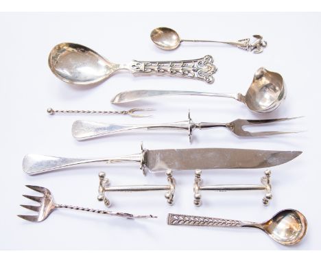 A collection of North European silver including a carving knife and fork, stamped W&amp;S Sorensen sterling Denmark, a WMF fi