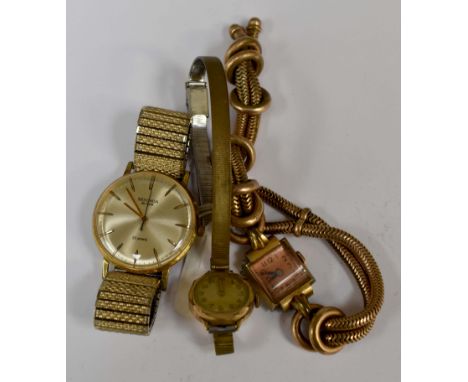 A 1930/40 ladies tank bracelet watch gold plated, ladies bracelet watch rolled gold case and a gents Sekonda deluxe gold plat