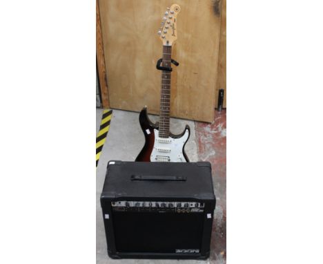 Pacific Yamaha guitar with stand, no case and Zoom Fire - 30 and guitar items - amplifier