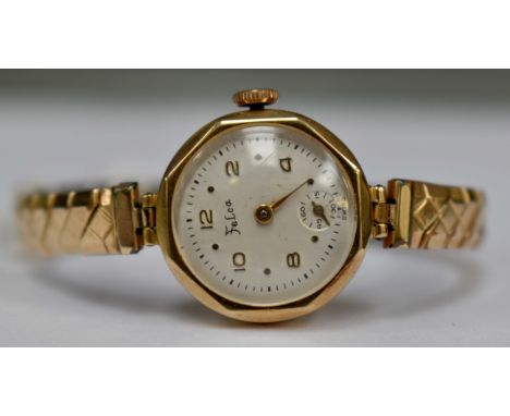 A lady's Felca 9ct gold cased wristwatch, the octagonal dial with Arabic numerals and subsidiary dial (later expanding bracel