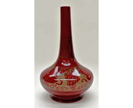 Bernard Moore - An early 20th Century flambé vase of squat globe and shaft form decorated with a grapevine pattern on a gradu