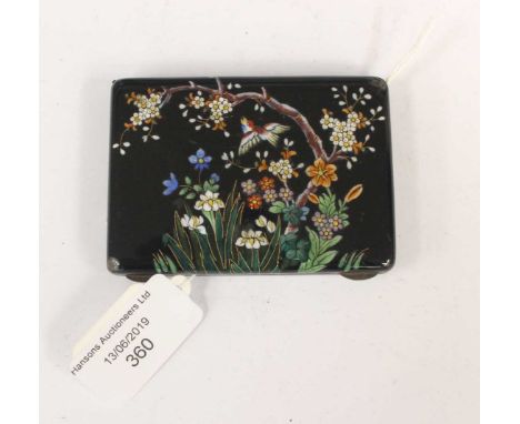 Austrian .900 silver gilt and enamel cigarette box, Japanese style enamel decoration fliate and bird decoration, size approx 