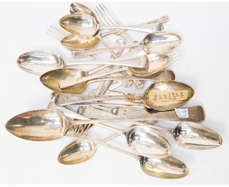 A quantity of Georgian and later Old English pattern and other flatware including serving spoons;14 spoons (table and dessert