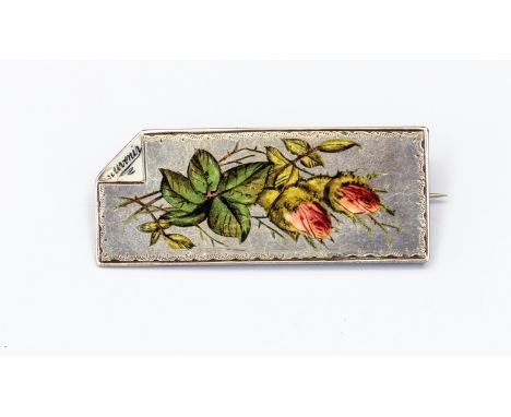 Victorian enamel and silver brooch with rose detail