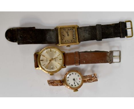 A 1920s 9ct gold gentlemans wristwatch, a 1974 Benson Automatic gentlemans wristwatch, together with a ladies 9ct gold bracel