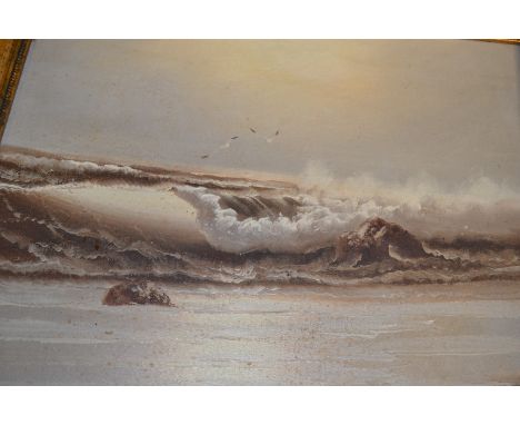 A monochrome seascape, unsigned 20th Century, a copy of a Dutch painting by Gary Booth 1990 and an 1832 coloured print, "The 