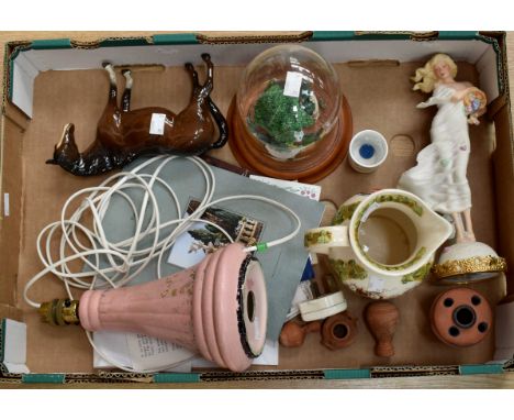 A Beswick bay hunter, a figurine of Earth Goddess, Princess Victorias Dream Garden (under globe) with certificates, a Wade ba