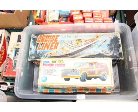 Tudor Rose battery operated cruise liner, Hover battery operated fire engine, Alps (Japan) battery operated Ford pick up truc