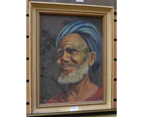 A portrait of a North African gentleman, signed (indistinct), a tiger with a monogram H.B and a loch scene (3)