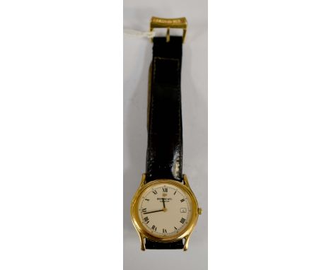 A Raymond weil gents wristwatch, gold plated case leather strap