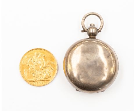 An Edward VII 1910 sovereign, London mint, together with a silver fob sovereign case, by William Hair Haseler, Birmingham 190