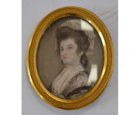 A Victorian miniature female portrait, painted on ivory, gilt metal frame, size approx 75 mm x 65 mm