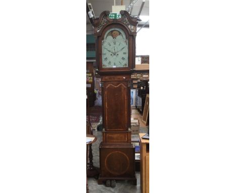 A George III Longcase clock, Chamlley Newcastle, 8 day movement with 13 inch moon dial, Roman hour numeric, Mahogany case cro