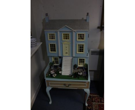 Victorian style dolls house fully furnished including lighting, basement, garden