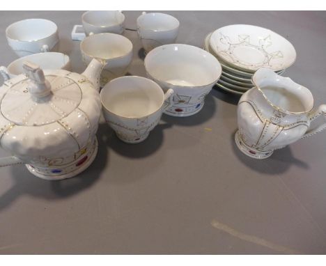 Gothic revival Tea Set, consisting of six cups, saucers and sugar jar, 20th century 