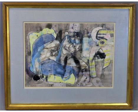 R. Wachash, an abstract study of a man, mixed media, signed lower left, 37 x 50cm 